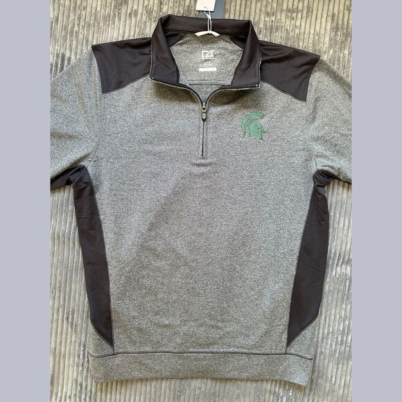 Michigan State MSU Spartans Pullover 1/4 Zip Gray Black Mens Medium Cutter Buck - Picture 4 of 15